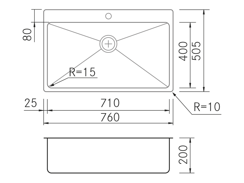 Sinks - Slim 80 Filo - Technical design