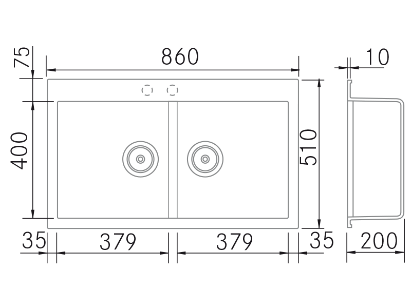 Sinks - Quadra SE Doble - Technical design