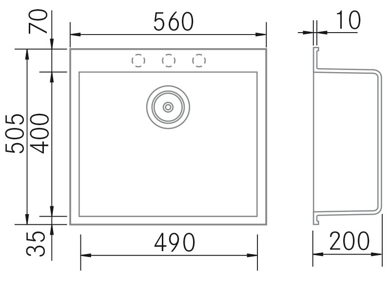 Sinks - Quadra SE 560 - Technical design