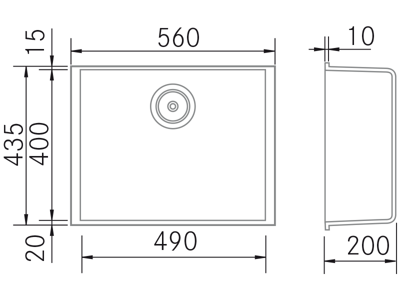 Sinks - Quadra BE 560 - Technical design