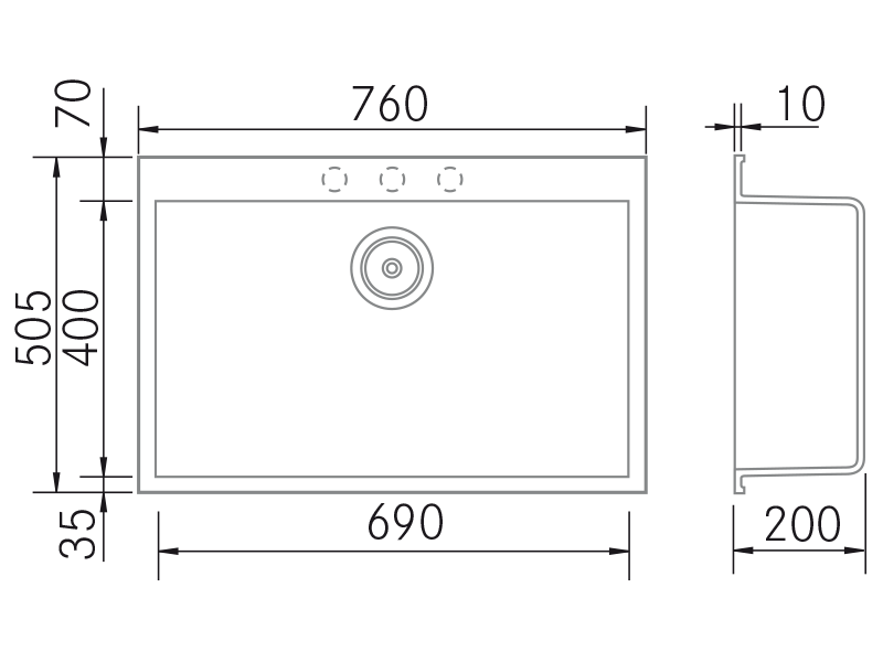 Sinks - Quadra SE 760 - Technical design