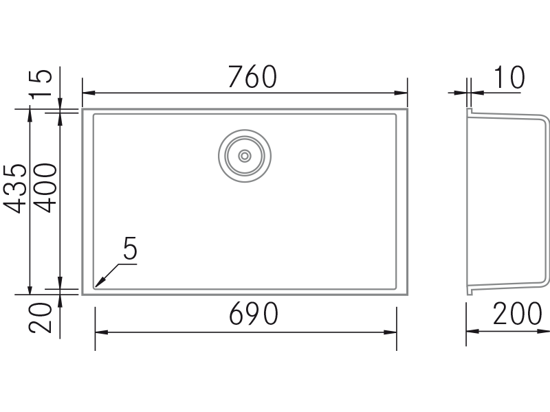 Sinks - Quadra BE 760 - Technical design