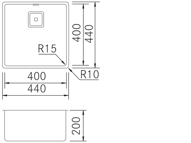 Sinks - R15 Vintage - 4040 - Technical design