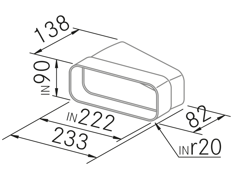 Range Hoods - Codo horizontal 15º plano - Technical design