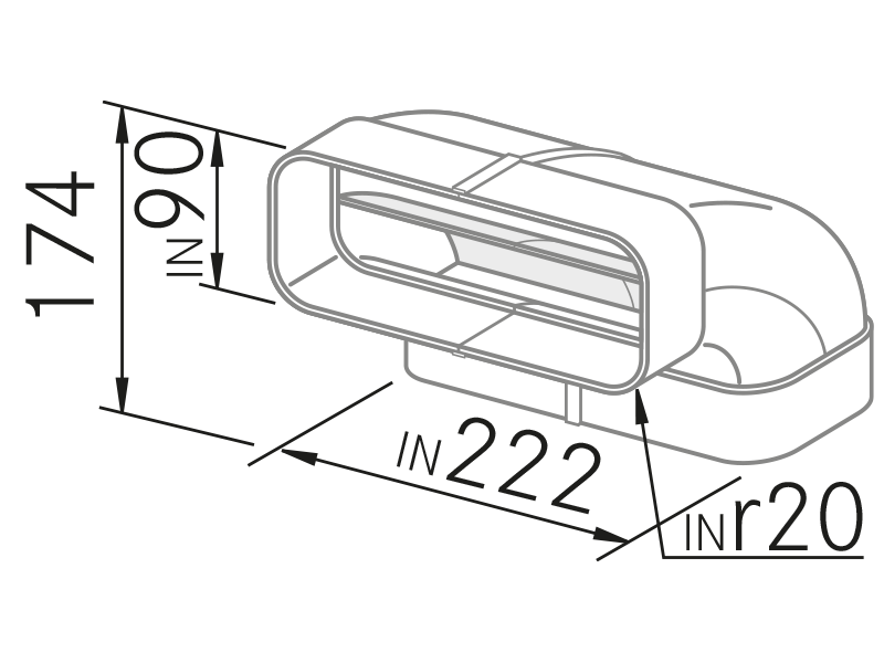 Range Hoods - Codo vertical 90º plano - Technical design