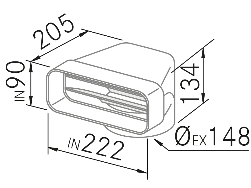 Range Hoods - Adapt. ángulo redondo-plano - Technical design