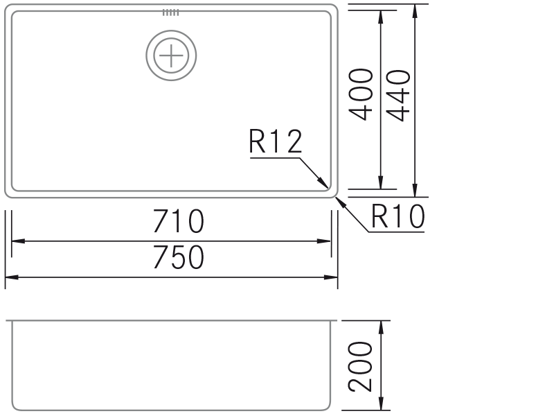 Sinks - PVD Cobre 7140 - Technical design