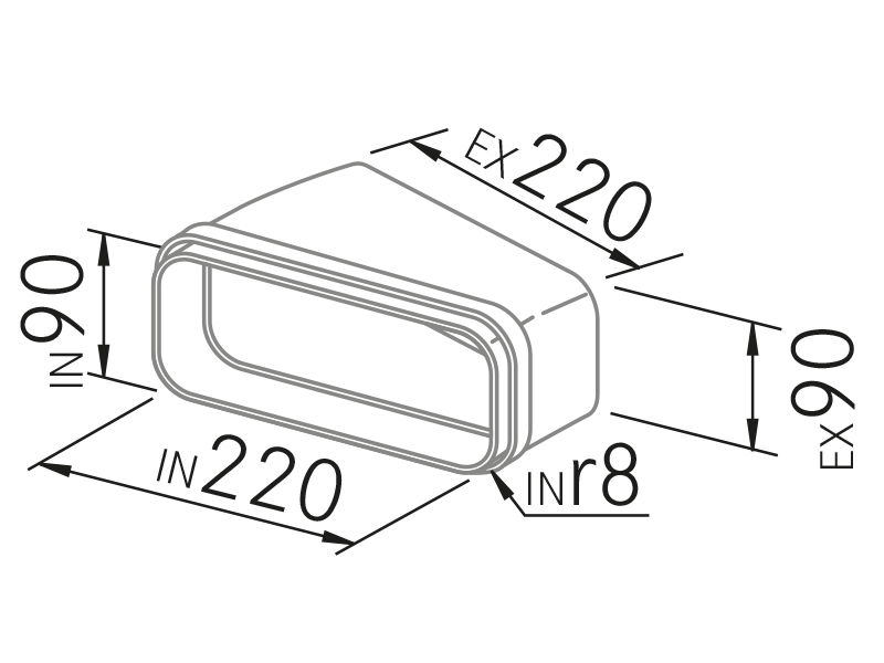 Range Hoods - Codo horizontal 15º plano - Technical design