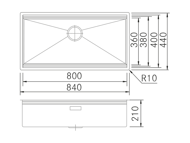 Sinks - Versa 80 BE-EN-OE - Technical design