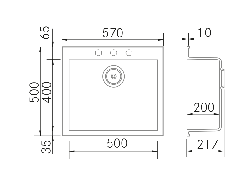 Sinks - Kera 570 SE - Technical design