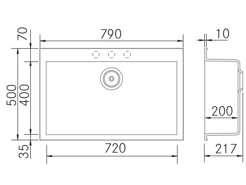 Sinks - Kera 790 SE - Technical design