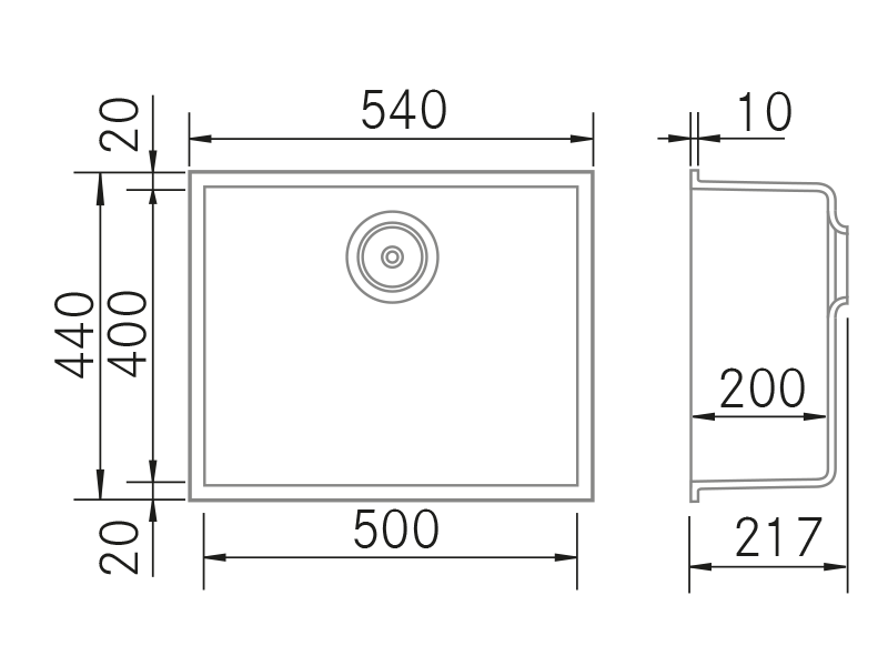 Sinks - Kera BE 540 - Technical design