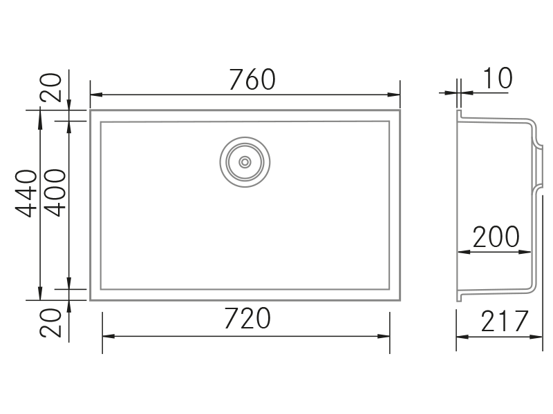 Sinks - Kera BE 760 - Technical design