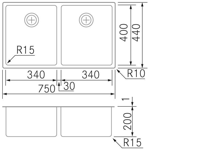 Sinks - R15 Doble - D34-34 - Technical design