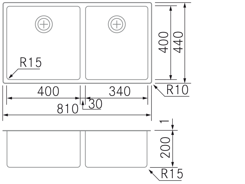 Sinks - R15 Doble - D40-34 - Technical design